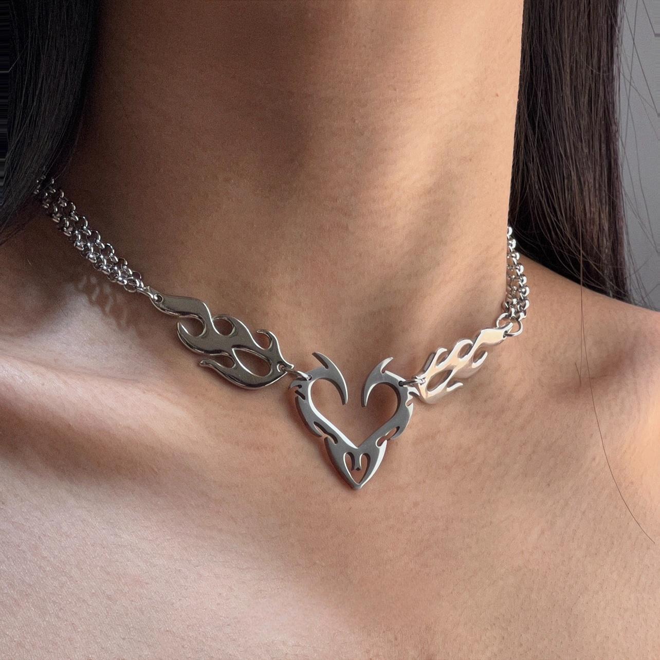 Wholesale Flame Metal Street Hip-Hop Necklace Trendy Men's and Women's Clavicle Chain